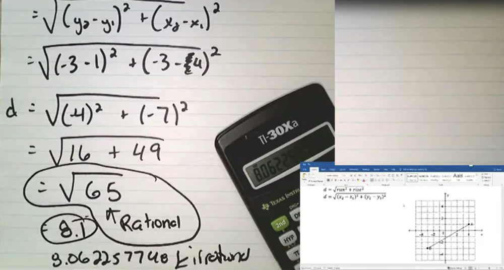 A pre-calculus lesson working through the distance formula by hand