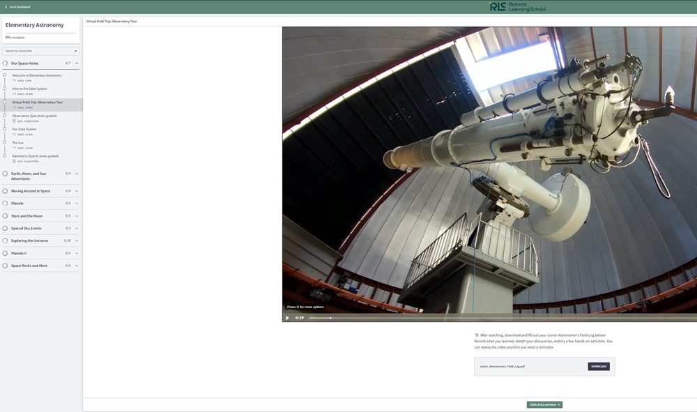 A virtual field trip to an observatory in the elementary astronomy class